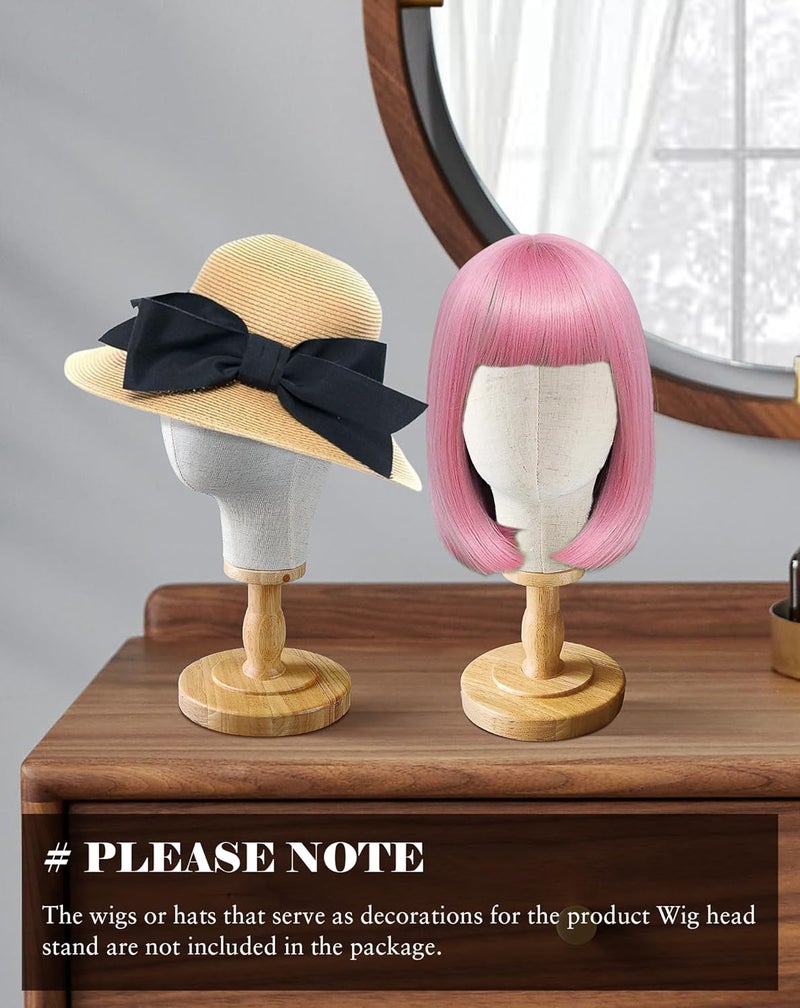 CHADWICK Wig Head Stand Mannequin Head Hat Display Stand Linen Wig Holder, Hat Rack Fabric Head, Canvas Dome + Detachable Wood Stand, Wig Display Model Head Wig Stand for Wigs, Hats, Caps, Headdress - Image 2